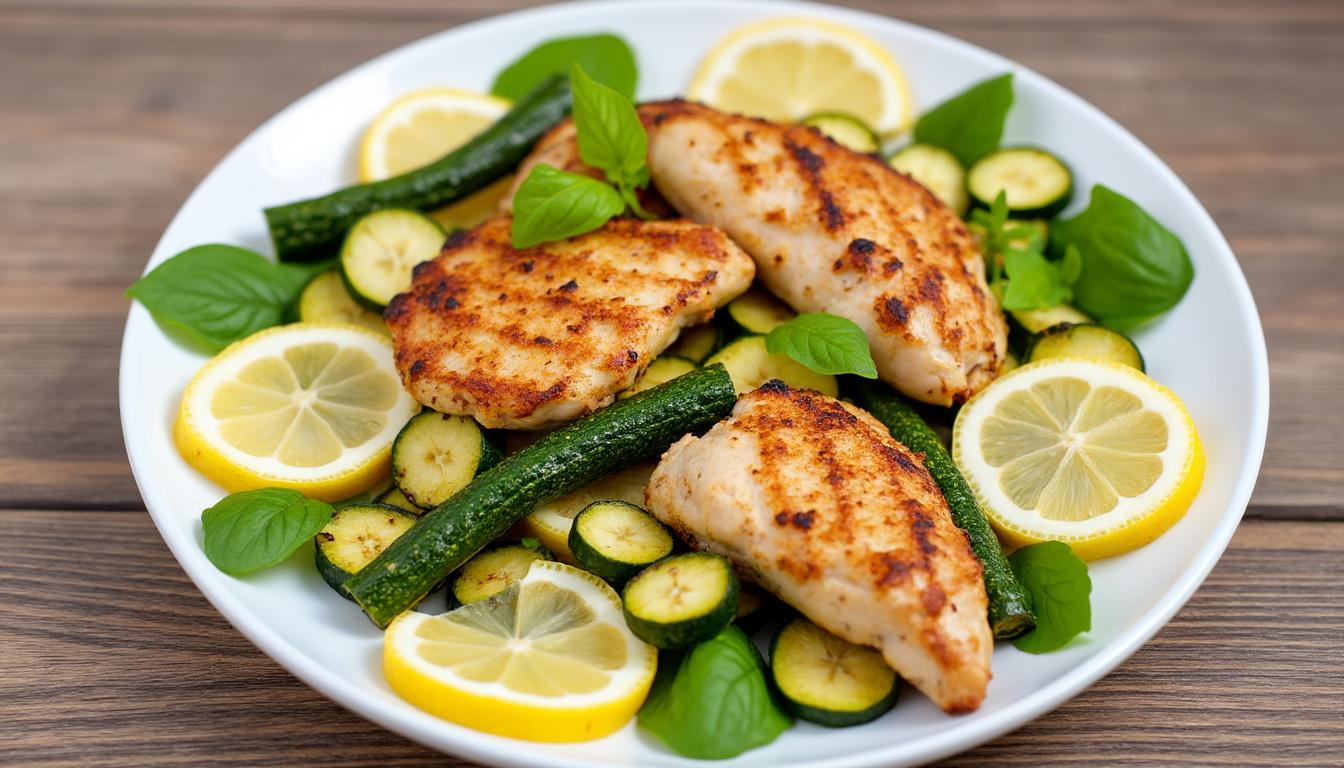 Bruschetta poivron-feta / Poêlée de courgettes et poulet au citron / Sorbet melon-menthe découvrez un menu savoureux et équilibré : bruschetta poivron-feta en entrée, poêlée de courgettes et poulet au citron en plat principal, puis sorbet melon-menthe en dessert. des recettes fraîches et gourmandes, idéales pour régaler vos convives !