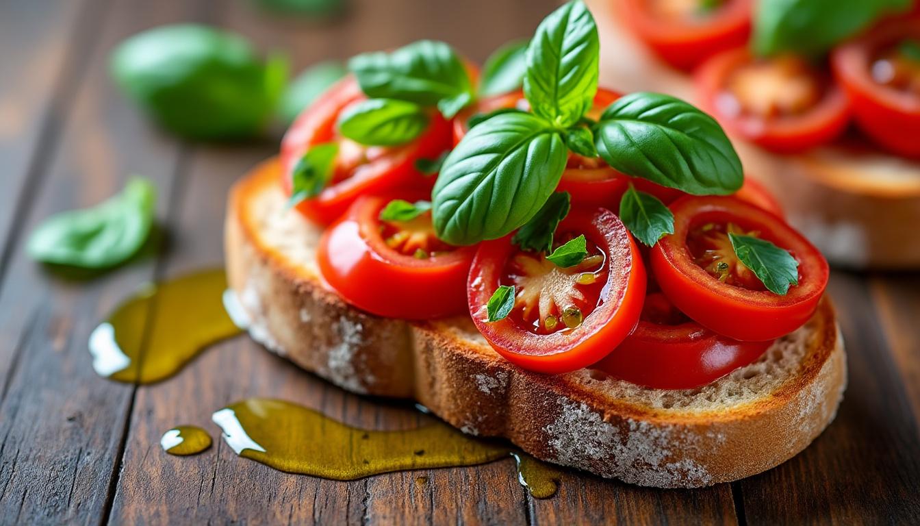 découvrez un menu savoureux : bruschetta tomates-basilic fraîche, côtes d’agneau grillées aux herbes aromatiques et crème légère citron-basilic pour une expérience gastronomique pleine de fraîcheur et de gourmandise.