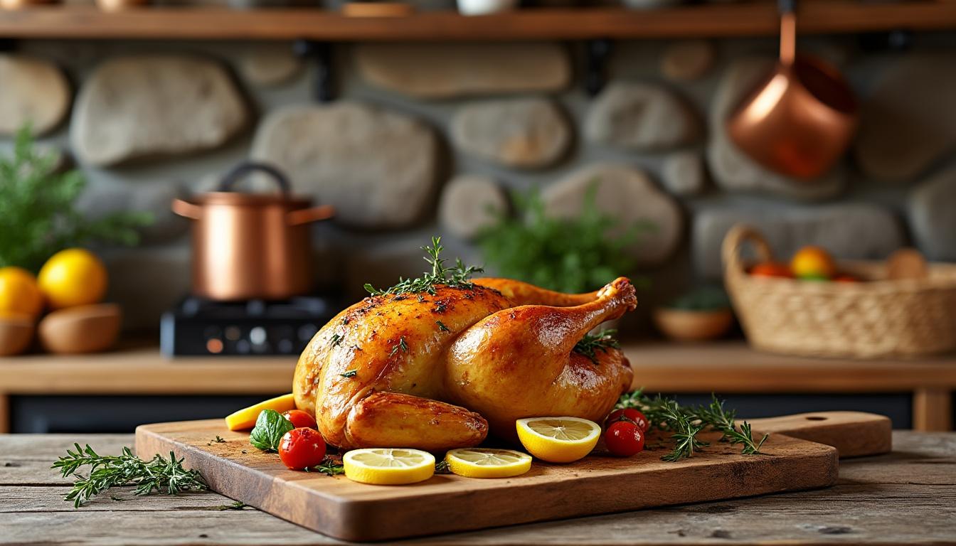 Caviar d’aubergine / Poulet rôti citron-thym et tomates rôties / Panna cotta à l’abricot découvrez un menu gourmand et estival : caviar d’aubergine savoureux, poulet rôti au citron et thym accompagné de tomates rôties, suivi d’une panna cotta onctueuse à l’abricot. un repas plein de fraîcheur et de saveurs méditerranéennes.