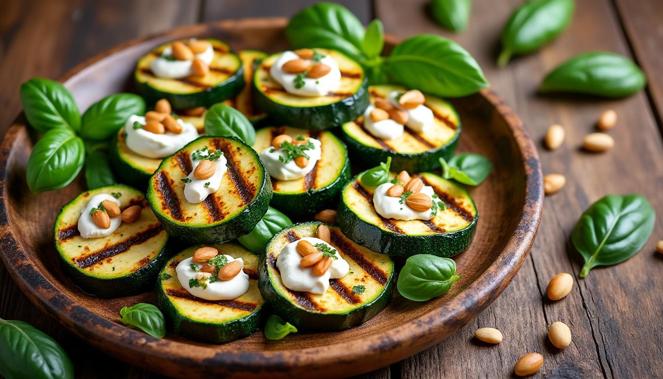 découvrez un menu estival gourmand : savourez des courgettes grillées à la ricotta, un bowl frais composé de tomate, courgette et mozzarella, et terminez en beauté avec un rafraîchissant sorbet fraise-basilic. recettes simples, légères et pleines de saveurs !