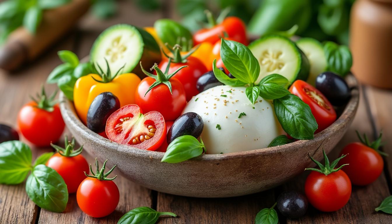 découvrez un menu estival gourmand : savourez des courgettes grillées à la ricotta, un bowl frais à la tomate, courgette et mozzarella, suivi d’un rafraîchissant sorbet fraise-basilic. idéal pour un repas léger et plein de saveurs !