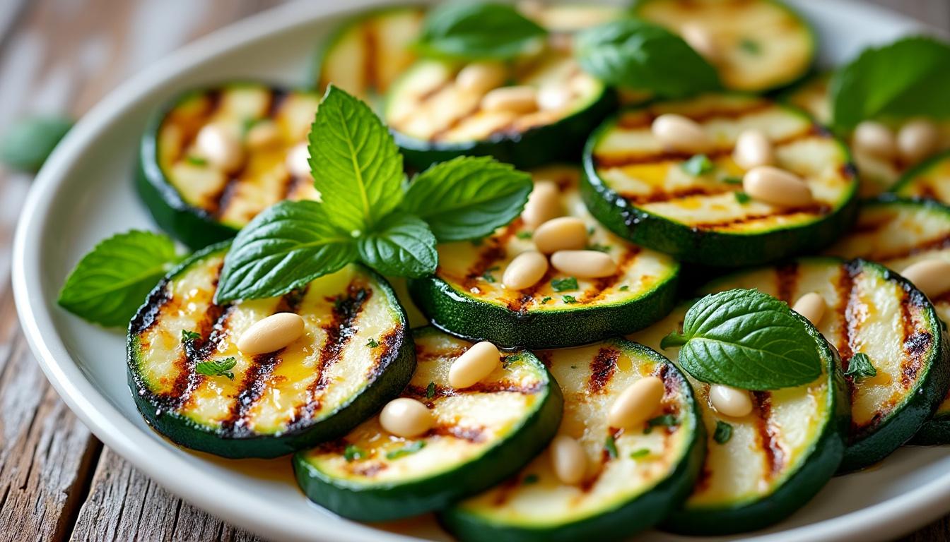 découvrez un menu frais et savoureux : courgettes grillées à la menthe et pignons, poke bowl au thon mariné et blanc-manger coco. une expérience gourmande aux saveurs estivales !