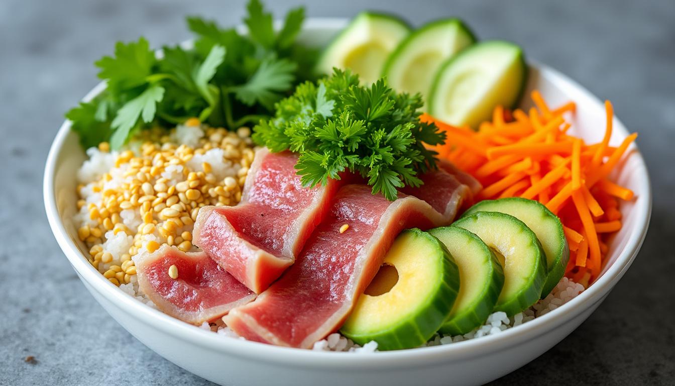 découvrez un menu estival et gourmand : courgettes grillées à la menthe et pignons, poke bowl au thon mariné et blanc-manger coco pour une touche sucrée exotique. des recettes fraîches et savoureuses à savourer sans modération !