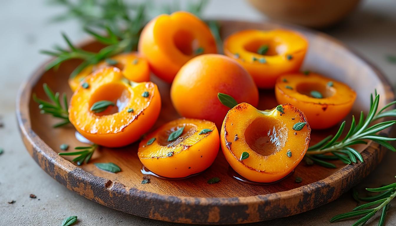 découvrez un menu raffiné : courgettes marinées au citron, encornets sautés au piment doux et abricots rôtis au romarin, pour une explosion de saveurs méditerranéennes, fraîches et parfumées.