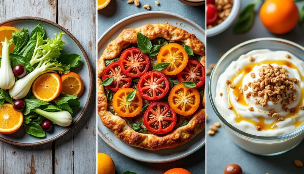 découvrez un menu frais et savoureux : fenouil cru à l’orange et aux olives, tarte fine aux tomates anciennes et moutarde, et pour finir, un yaourt glacé au miel. des saveurs estivales originales et gourmandes à partager.