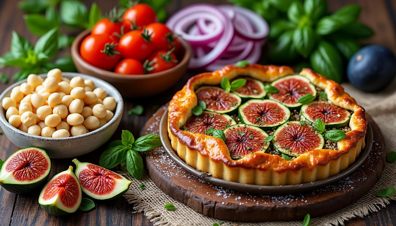 Haricots coco, tomates et oignon rouge / Courgettes farcies au quinoa / Tarte rustique aux figues découvrez un menu savoureux : haricots coco mijotés aux tomates et oignon rouge, courgettes farcies au quinoa et une délicieuse tarte rustique aux figues. un repas gourmand, sain et équilibré pour ravir vos papilles.