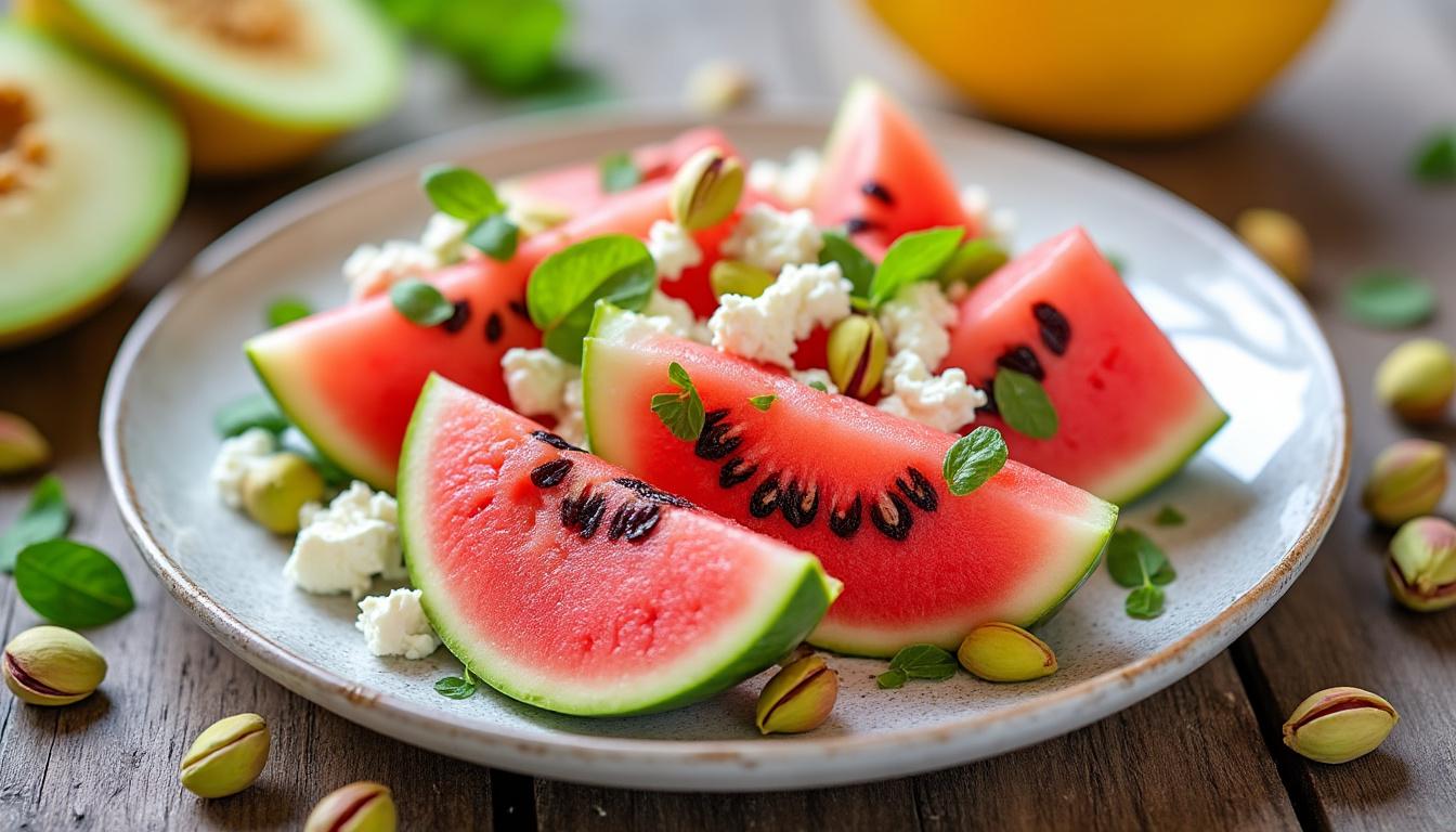 découvrez un menu frais et estival : melon à la feta et pistaches concassées, bouillabaisse express d’été et salade gourmande de pêches et framboises. idéal pour une pause légère et savoureuse !