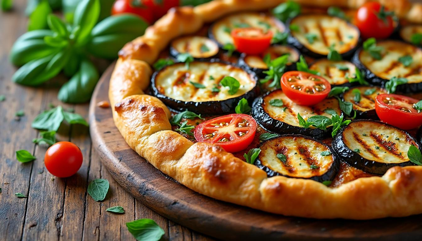 découvrez un menu estival savoureux : salade fraîche de pastèque, olives noires et menthe, tourte gourmande aux légumes grillés, suivie d'un délicieux clafoutis aux mirabelles pour une touche sucrée et fruitée.