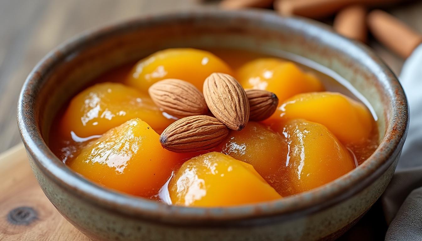 Pêches blanches, roquette et amandes / Lasagnette courgette-ricotta / Compote d’abricots et amandes savourez un menu estival raffiné : entrée fraîche de pêches blanches, roquette et amandes, lasagnette gourmande courgette-ricotta et une compote d’abricots douce aux amandes en dessert.