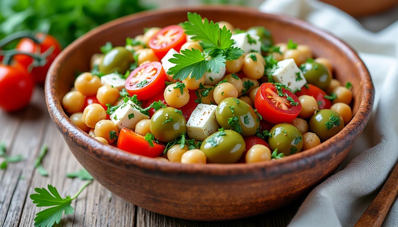 découvrez une délicieuse sélection de recettes estivales : salade de pois chiches, tomates et feta, salade de quinoa aux légumes grillés et feta, et un gourmand clafoutis aux abricots pour un repas frais et équilibré.