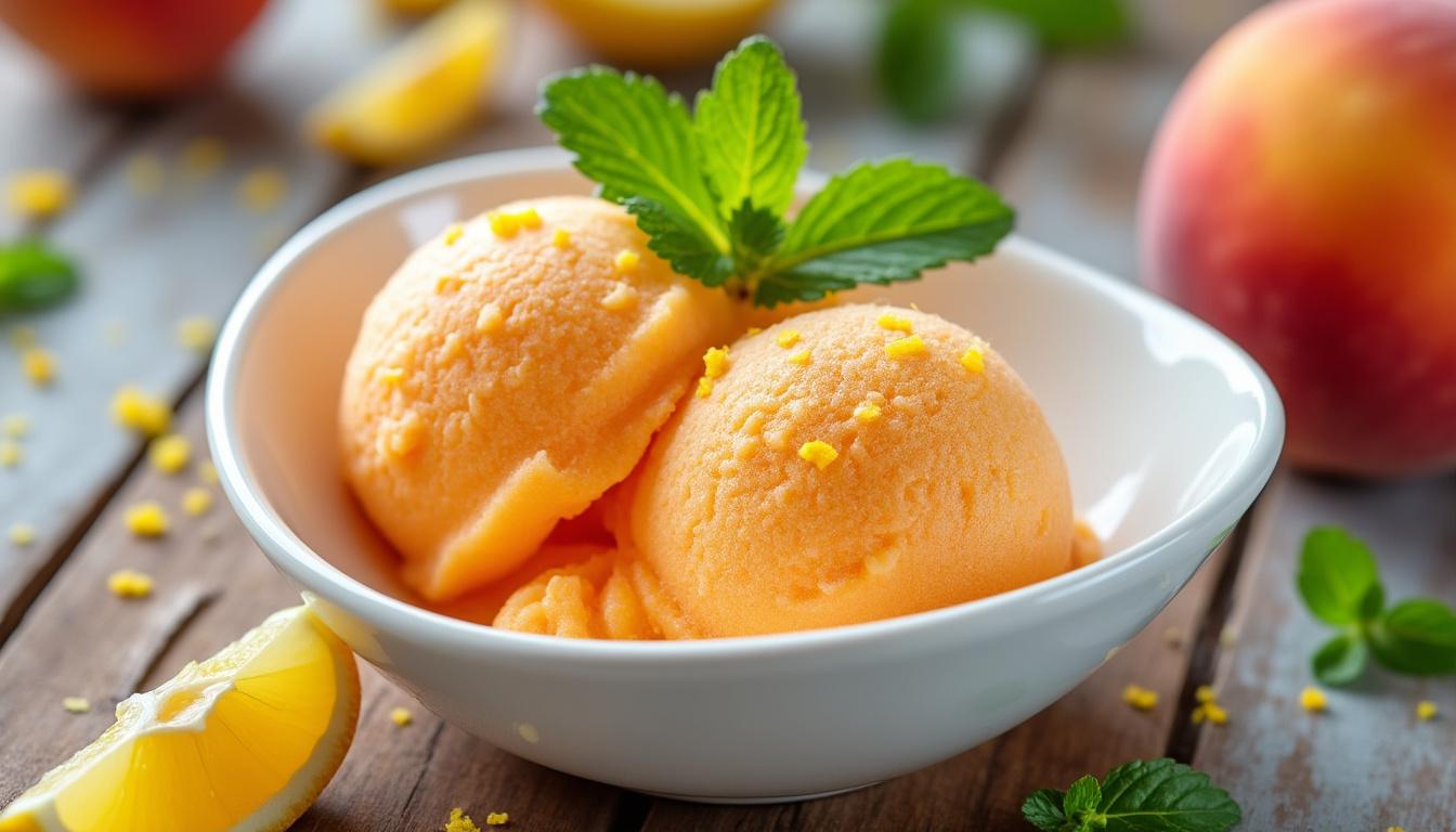 Poivrons marinés à l’ail / Poisson du marché au four, tomates-basilic / Sorbet à la pêche dégustez un menu savoureux avec des poivrons marinés à l’ail, un poisson du marché délicatement cuit au four, accompagné de tomates et de basilic, et terminez sur une note fraîche avec un sorbet à la pêche maison.