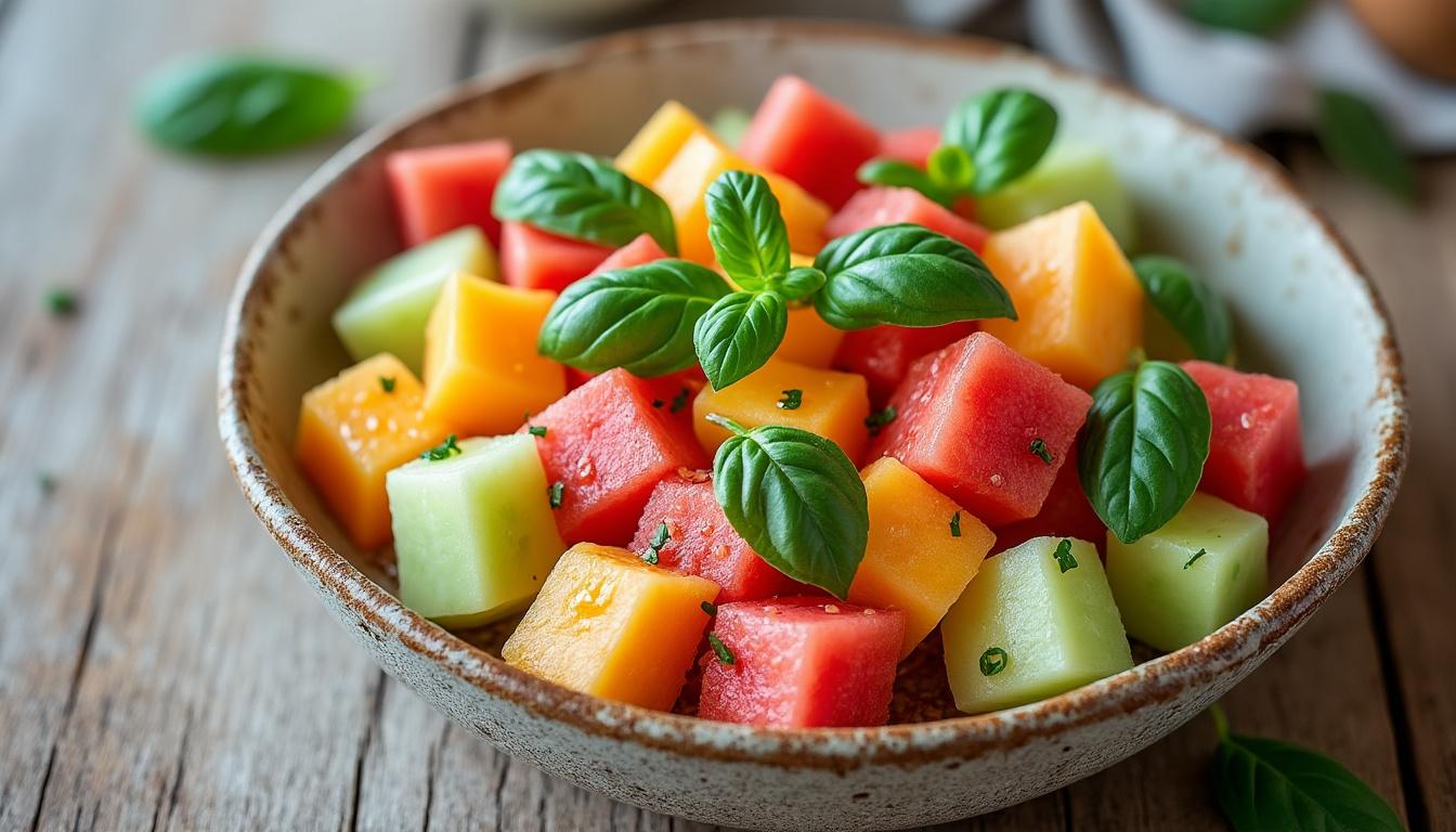 découvrez une entrée fraîche et gourmande avec nos rillettes de thon citronnées, accompagnées de gambas poêlées à l’ail et au persil, et d’une salade de melon au basilic. une explosion de saveurs estivales !