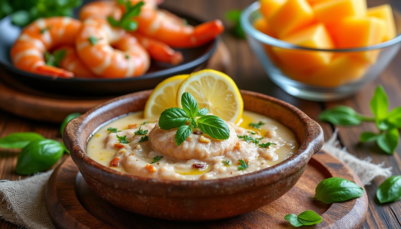 découvrez notre trio d'entrées estivales : rillettes de thon relevées au citron, gambas poêlées à l’ail et au persil, et salade de melon rafraîchissante au basilic. un mariage de saveurs légères et gourmandes pour vos repas ensoleillés !