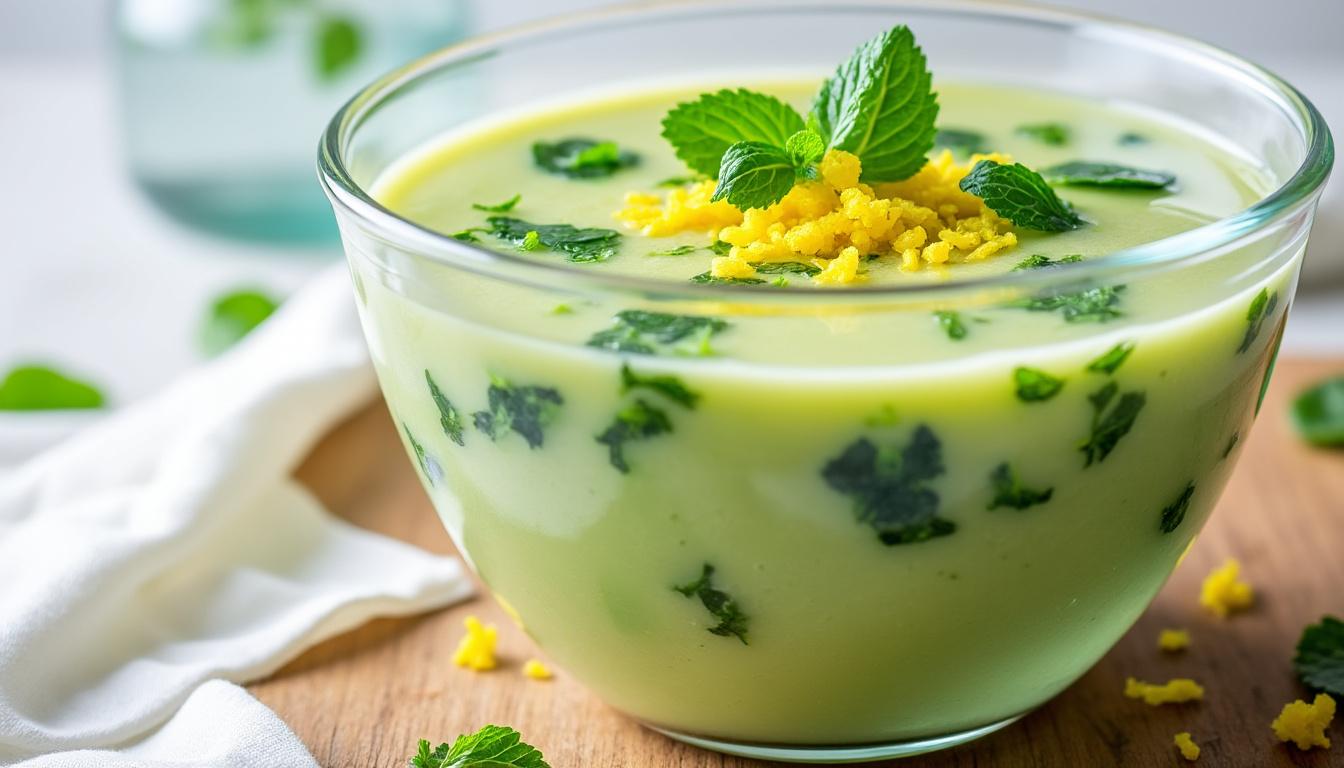 découvrez un menu estival rafraîchissant : soupe froide courgette-menthe, pâtes onctueuses à la ricotta, citron et basilic, et une délicieuse soupe glacée de fruits rouges pour finir sur une note sucrée.