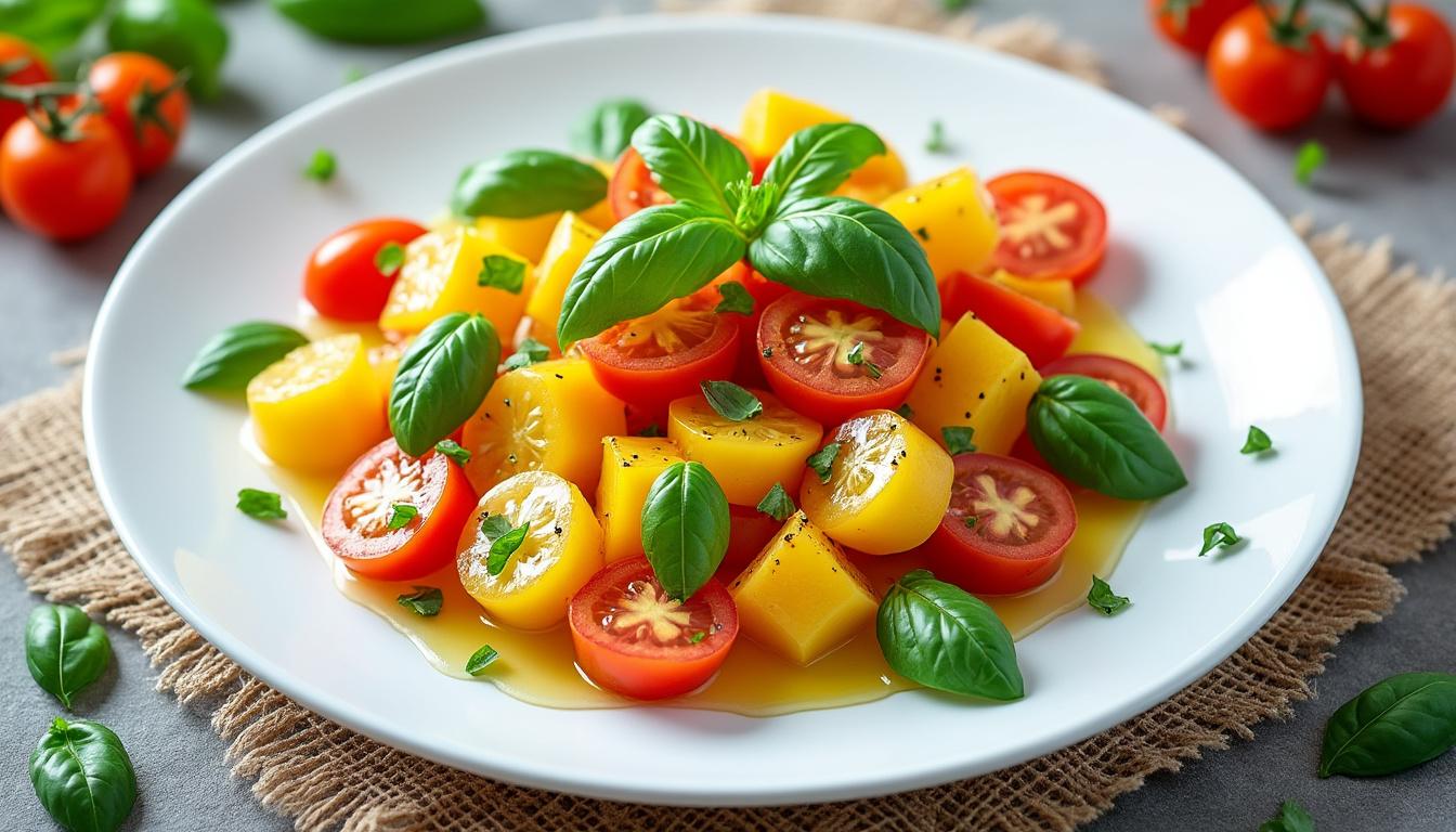 Tomates ananas, huile d’olive et basilic / Frittata courgette et herbes / Tiramisu au citron découvrez un menu savoureux et estival : tomates ananas fraîches à l'huile d’olive et basilic, frittata légère aux courgettes et herbes, suivi d’un tiramisu au citron rafraîchissant. des recettes simples, gourmandes et pleines de fraîcheur pour régaler vos convives !