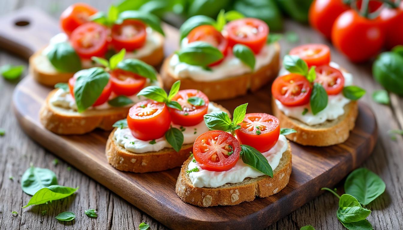 savourez un menu estival raffiné : tomates confites à la ricotta et basilic, hamburger de thon frais moelleux, et soupe glacée de melon pour une touche de fraîcheur gourmande.