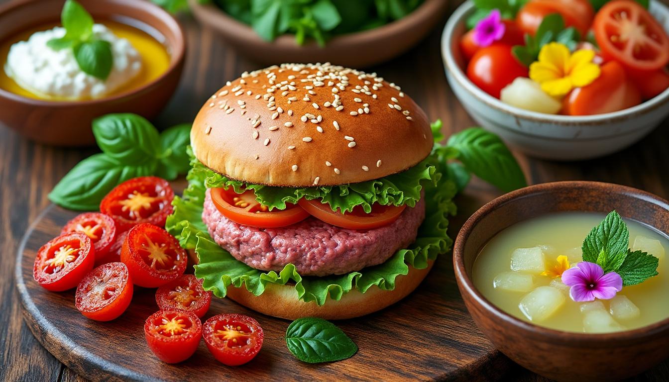 découvrez un menu estival raffiné : tomates confites à la ricotta et basilic, hamburger de thon frais et soupe glacée de melon. des recettes fraîches, gourmandes et faciles à réaliser pour épater vos invités !