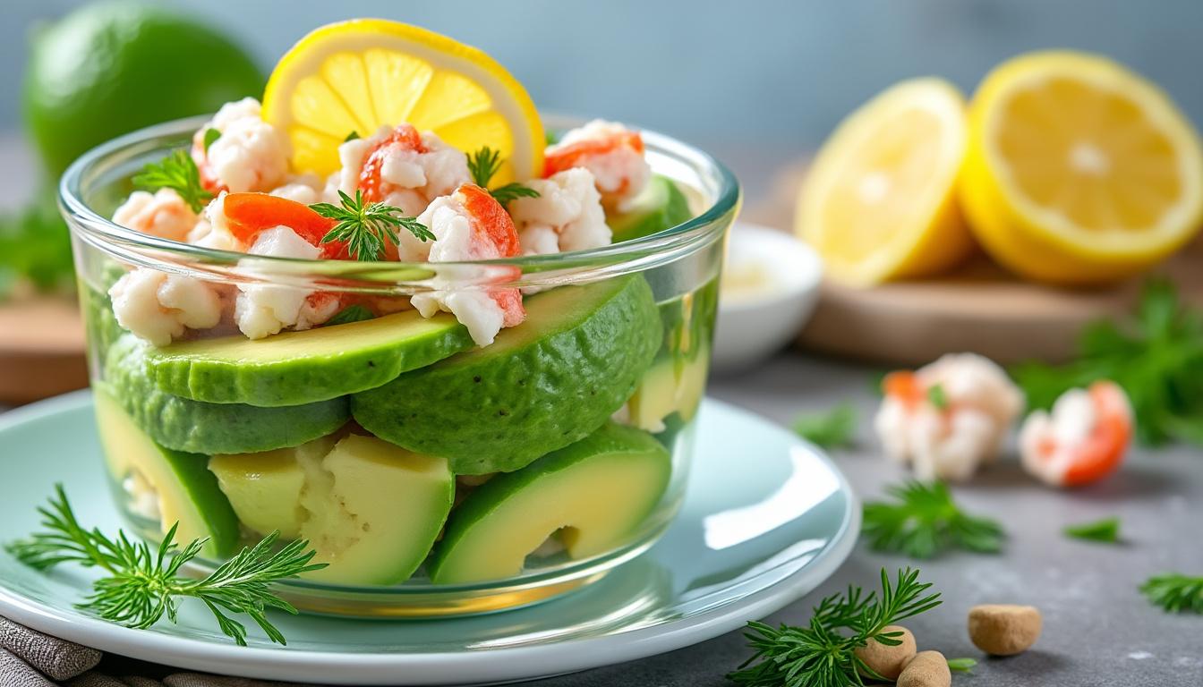 Verrine avocat, crabe et citron / Orecchiette aux aubergines et ricotta salata / Mousse aux myrtilles découvrez un menu raffiné avec des verrines avocat, crabe et citron en entrée, suivi d’orecchiette aux aubergines et ricotta salata, puis terminez sur une note sucrée avec une mousse aux myrtilles gourmande.