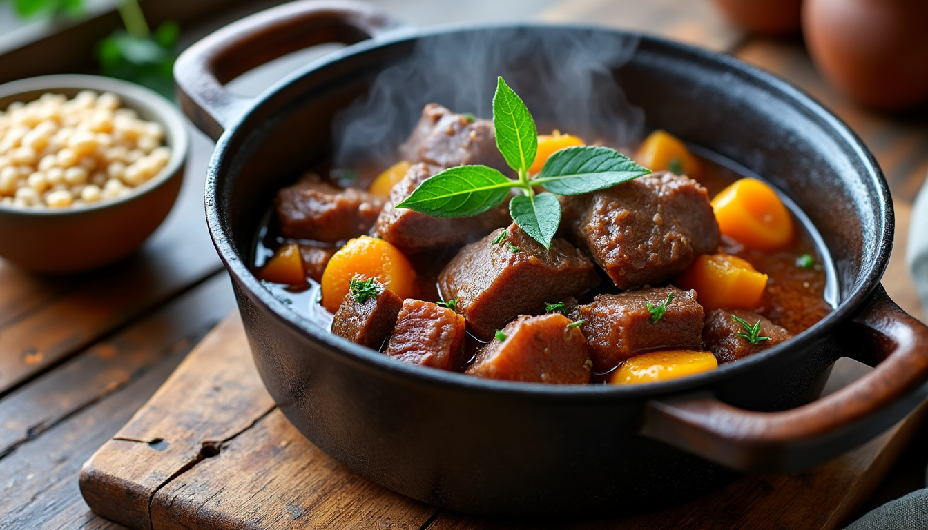 Betteraves rôties et chèvre au yaourt / Daube braisé à la sauge, épeautre / Tarte aux poires découvrez un menu gourmet alliant betteraves rôties au chèvre frais et yaourt, daube braisée parfumée à la sauge et épeautre, suivi d’une délicieuse tarte aux poires. un repas raffiné, savoureux et de saison.