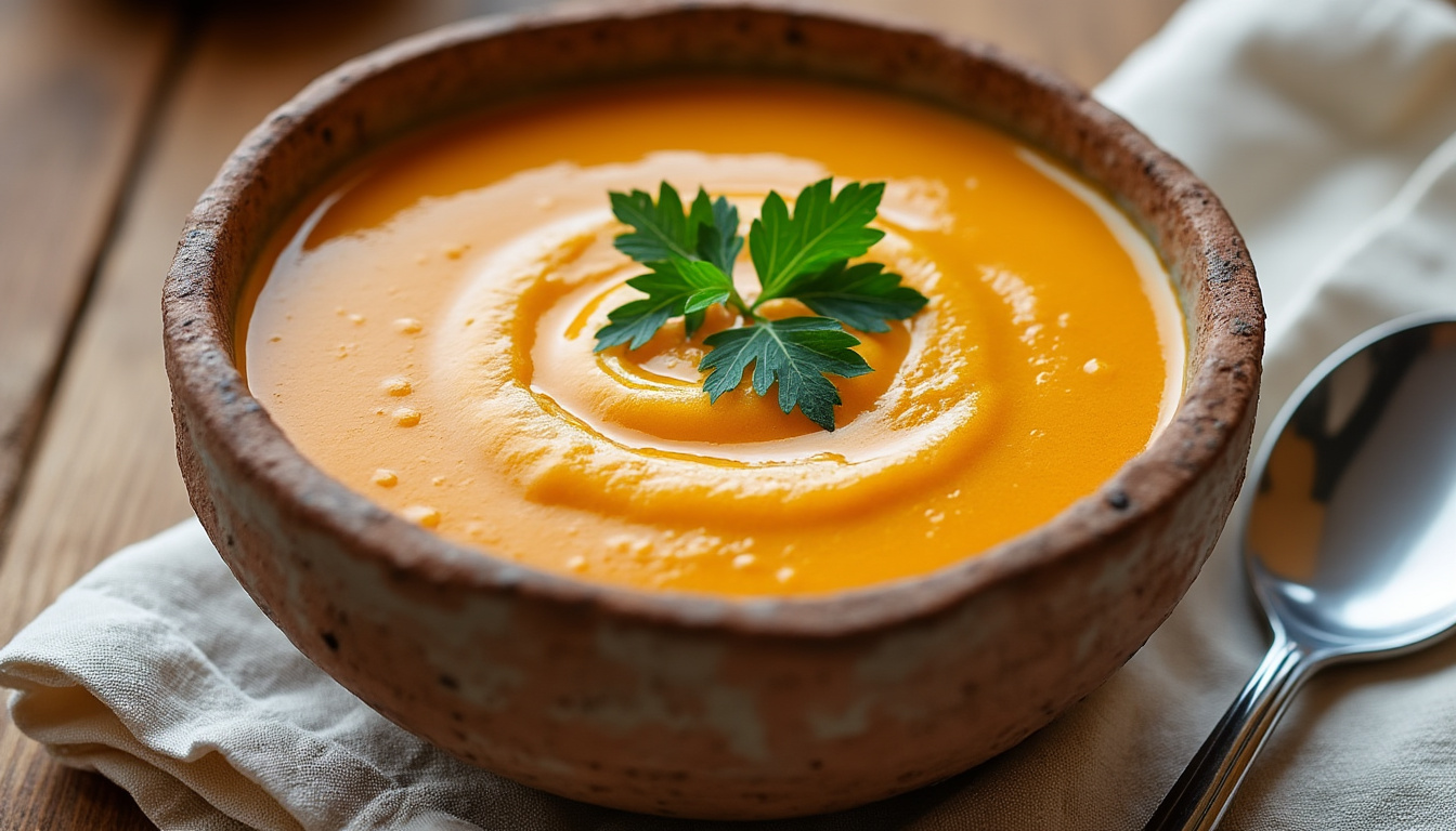 Crème de carotte au gingembre au citron / Bœuf poêlé à la sauge, gratin de potimarron / Crème de marrons maison au citron savourez un menu raffiné : crème de carotte relevée au gingembre et citron, bœuf poêlé à la sauge accompagné d’un gratin de potimarron, puis une onctueuse crème de marrons maison au citron pour finir sur une note sucrée.