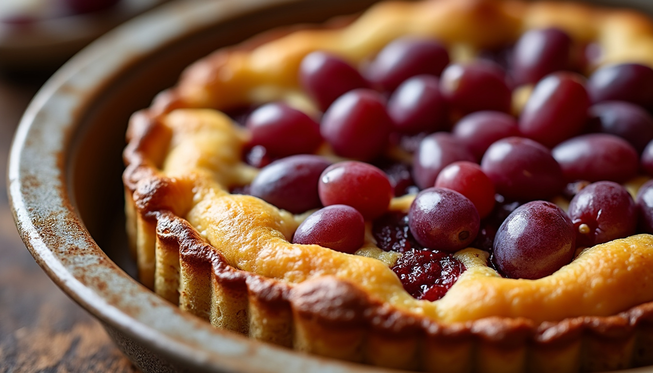 Oignons doux rôtis et feta à la noisette / Rôti de porc poêlé au thym, polenta crémeuse / Clafoutis aux raisins savourez un menu gourmand : oignons doux rôtis à la feta et noisette, rôti de porc poêlé au thym accompagné de polenta crémeuse, et terminez par un clafoutis aux raisins fondant.