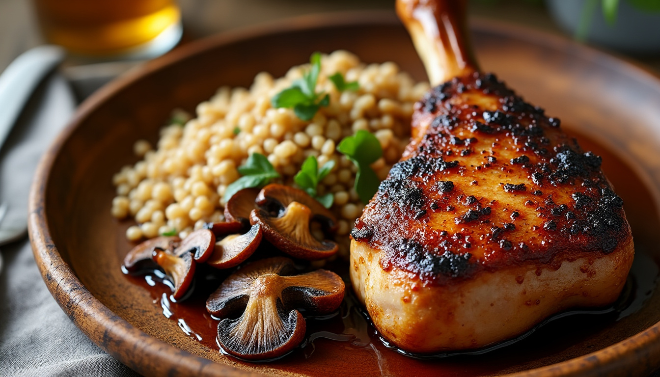Salade de chou rouge et pommes à l'huile d'olive / Canard poêlé aux cèpes, épeautre / Crêpes aux pommes au sirop découvrez un menu gourmand : salade de chou rouge et pommes à l'huile d'olive, canard poêlé aux cèpes et épeautre, suivis de crêpes aux pommes nappées de sirop. un mariage de saveurs automnales pour régaler vos papilles.