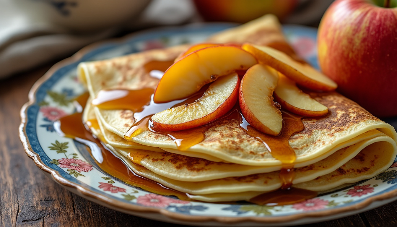 Salade de chou rouge et pommes à l'huile d'olive / Canard poêlé aux cèpes, épeautre / Crêpes aux pommes au sirop savourez un menu raffiné avec une salade croquante de chou rouge et pommes à l'huile d'olive, suivie d'un canard poêlé aux cèpes accompagné d'épeautre, et terminez sur une note sucrée avec des crêpes aux pommes nappées de sirop.