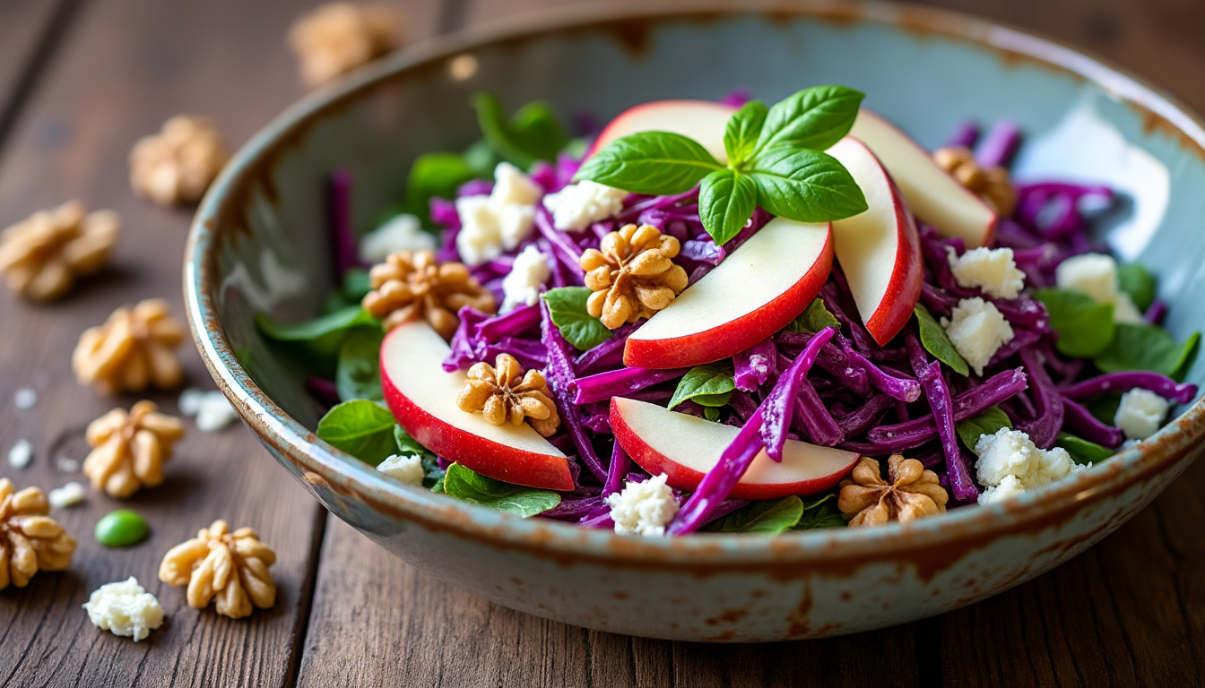 Salade de chou rouge et pommes et parmesan / Civet de lapin au four aux cèpes, carottes glacées / Crêpes aux pommes au sirop découvrez un menu gourmand avec une salade fraîche de chou rouge, pommes et parmesan, suivie d’un civet de lapin au four aux cèpes et carottes glacées, puis terminez avec des crêpes moelleuses aux pommes et au sirop.