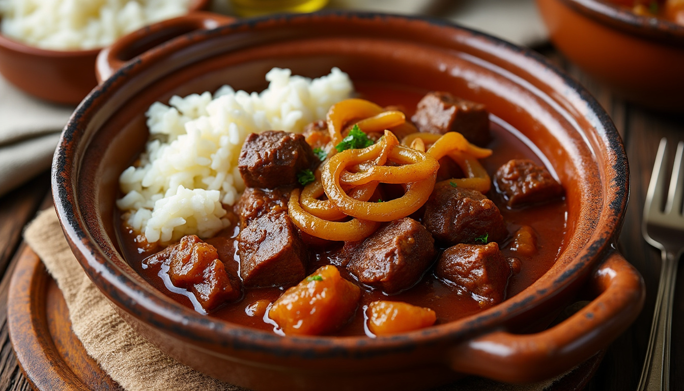 découvrez un menu savoureux : salade de lentilles, carottes et herbes à la noisette, suivie d'une daube mijotée aux oignons caramélisés avec du riz, et terminez par un délicieux cake aux noix nappé de sirop. un voyage gourmand complet et équilibré !