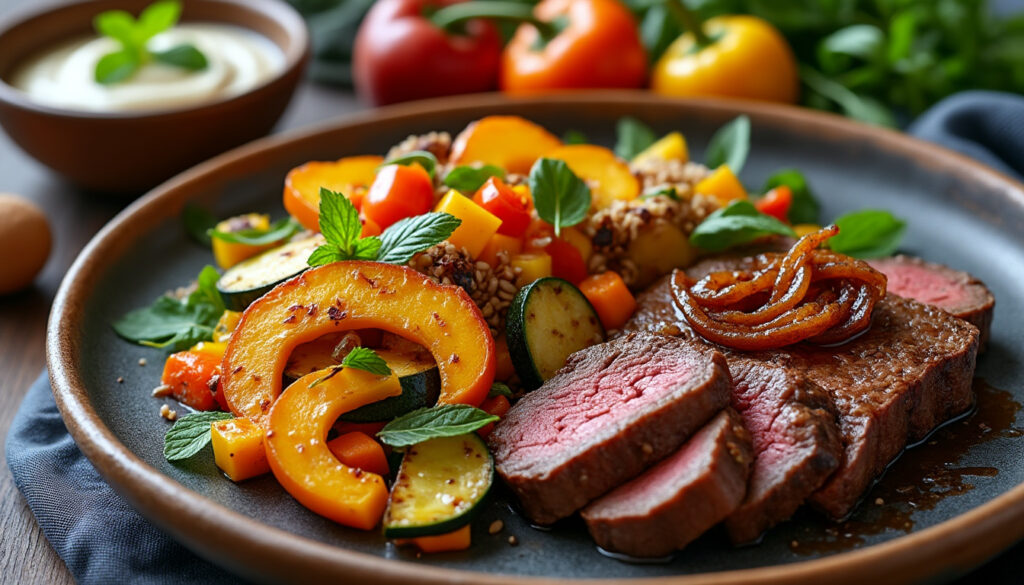 découvrez un menu gourmand : salade d’épeautre au potimarron, filet mignon rôti aux oignons caramélisés et légumes, suivi d’une crème de marrons maison subtilement relevée à la menthe. saveurs d’automne garanties !