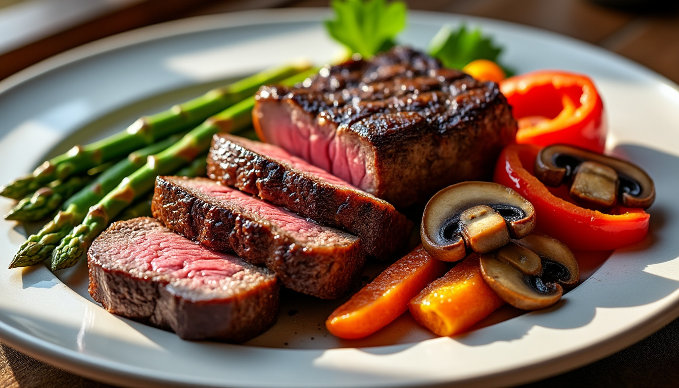 découvrez un menu gourmand : soupe de panais à l'huile d'olive onctueuse, filet mignon au four accompagné de champignons et légumes rôtis, et poires pochées au vin en sirop pour une touche sucrée raffinée.