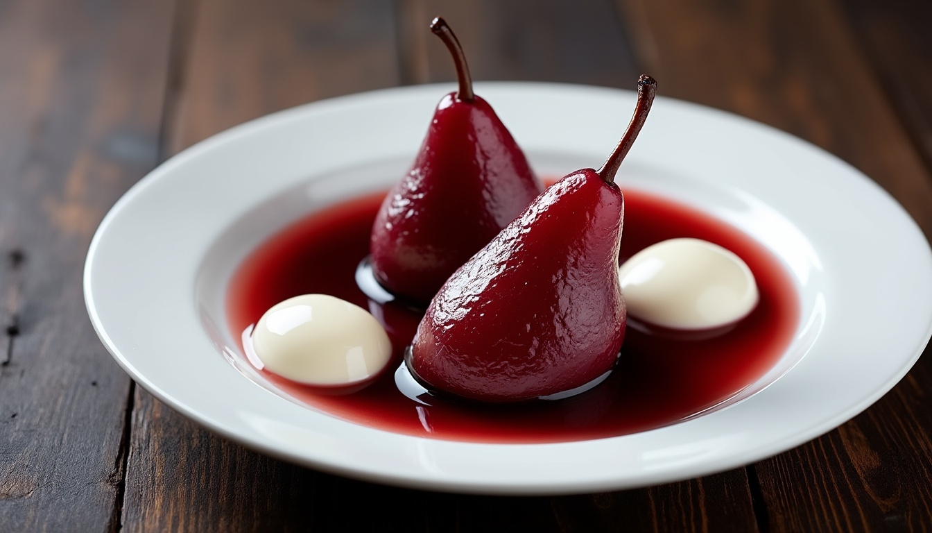 découvrez un menu raffiné avec une soupe de panais à l'huile d'olive, suivie d'un filet mignon au four accompagné de champignons et de légumes rôtis, puis terminez par des poires pochées au vin et leur sirop gourmand.