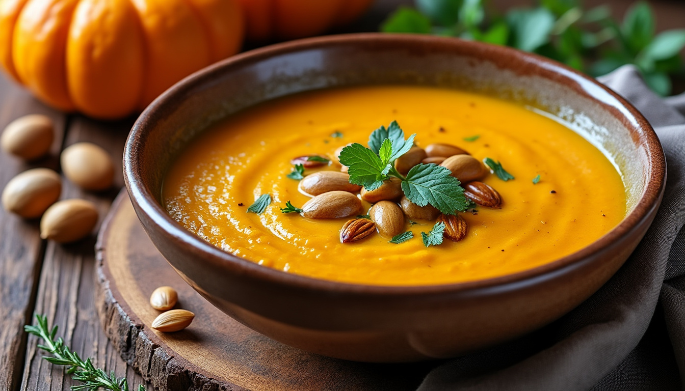 savourez un menu automnal raffiné : velouté de potimarron onctueux, bœuf braisé fondant aux châtaignes accompagné d'une polenta crémeuse, et terminez par une délicieuse tarte aux noix. un repas réconfortant et gourmand !