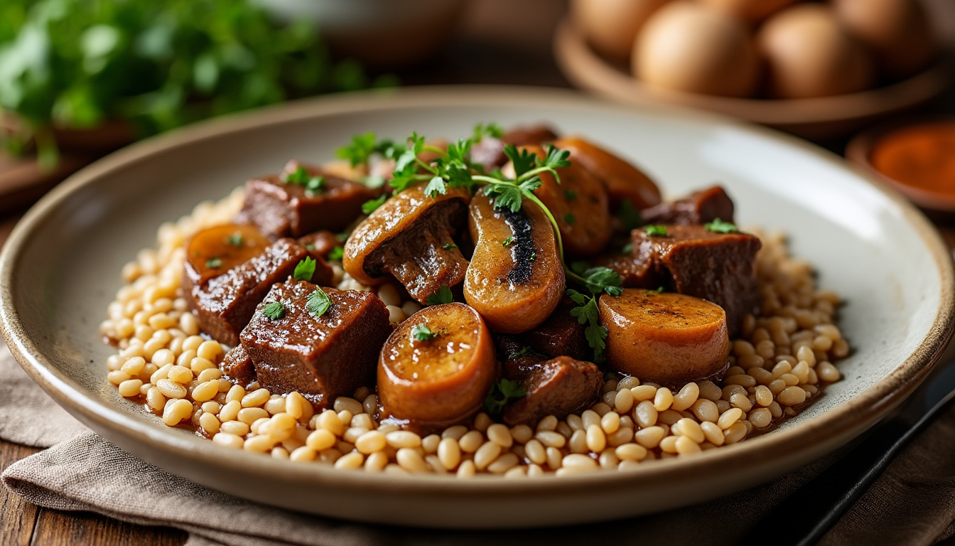 découvrez un menu gourmand : velouté de potimarron au yaourt en entrée, bœuf braisé aux champignons et épeautre en plat, poires pochées au vin en dessert. idéal pour un repas automnal savoureux et réconfortant.