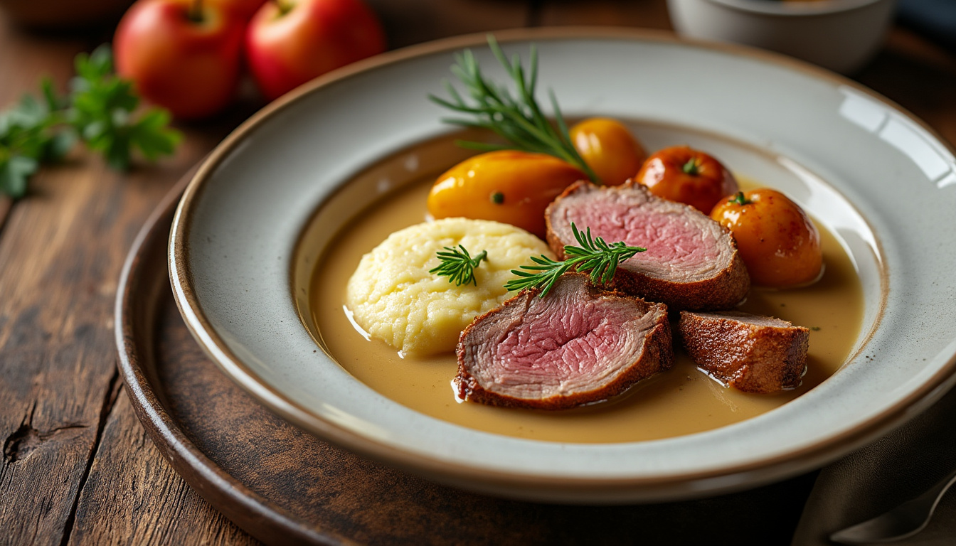 Velouté de topinambours et parmesan / Canard braisé au thym, polenta crémeuse / Pommes rôties au miel au miel découvrez un menu raffiné : velouté onctueux de topinambours au parmesan, canard braisé au thym accompagné de polenta crémeuse, et pommes rôties au miel pour une touche sucrée et gourmande.