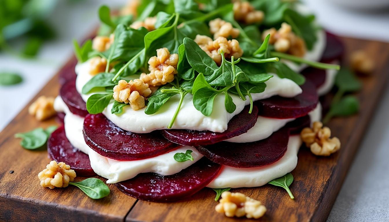 découvrez un menu raffiné : betteraves rôties au chèvre, civet de lapin rôti aux cèpes accompagné de riz, suivi d'une crème brûlée à la menthe, pour une expérience gourmande et élégante.