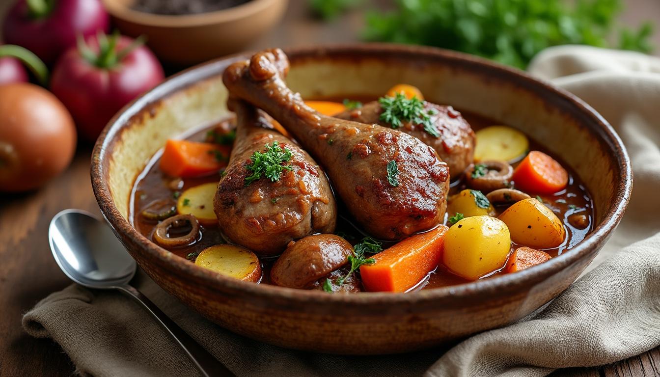 Carpaccio de betteraves au yaourt / Canard mijoté aux cèpes, légumes rôtis / Fondant au chocolat découvrez un menu gourmet : carpaccio de betteraves au yaourt rafraîchissant, canard mijoté aux cèpes et légumes rôtis, suivi d’un fondant au chocolat irrésistible. une expérience culinaire raffinée à savourer.