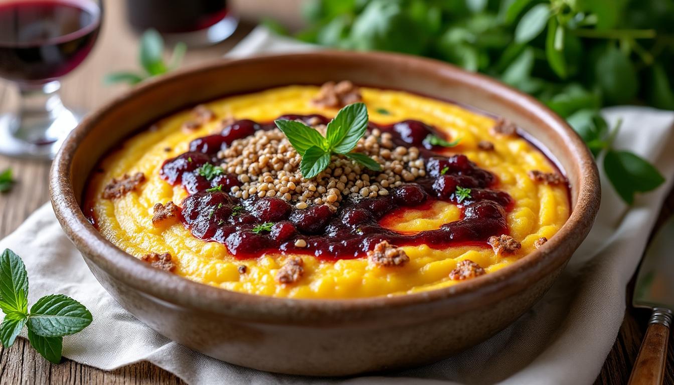 découvrez un menu gourmand associant la fraîcheur des poireaux vinaigrette, la richesse d'une polenta au four relevée au vin rouge et à l'épeautre, et la douceur d'un clafoutis aux raisins parfumé au citron. des saveurs authentiques et créatives pour éveiller vos papilles.