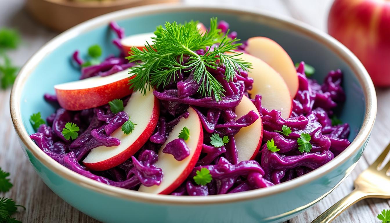Salade de chou rouge et pommes au yaourt / Pintade braisé aux cèpes, polenta crémeuse / Crème caramel à la menthe découvrez un menu raffiné : salade croquante de chou rouge et pommes au yaourt, pintade braisée aux cèpes servie avec une polenta crémeuse, et pour finir, une délicate crème caramel parfumée à la menthe.