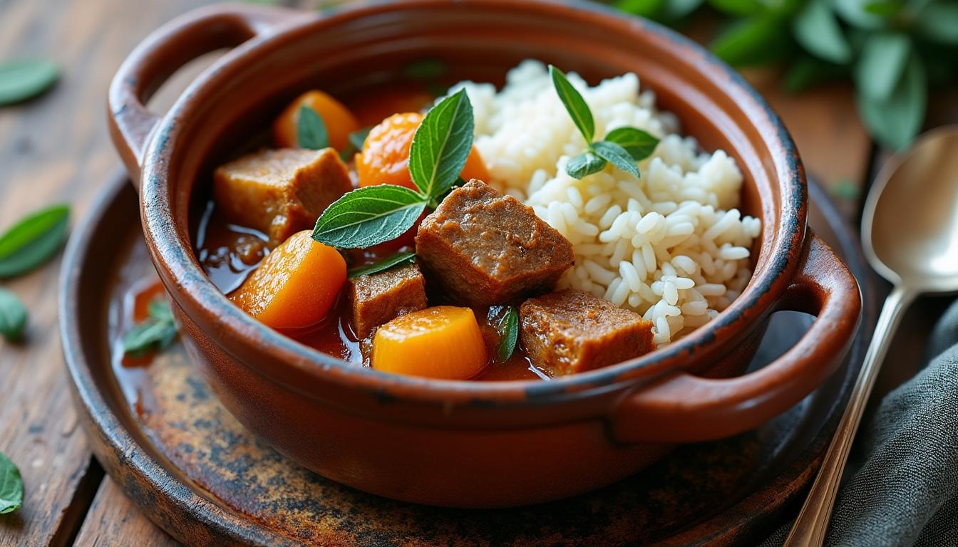 découvrez un menu raffiné composé d’une salade de lentilles, carottes, herbes fraîches et parmesan, suivi d’un civet de lapin rôti à la sauge accompagné de riz, puis d’une tarte aux noix parfumée à la vanille pour une touche sucrée délicate.