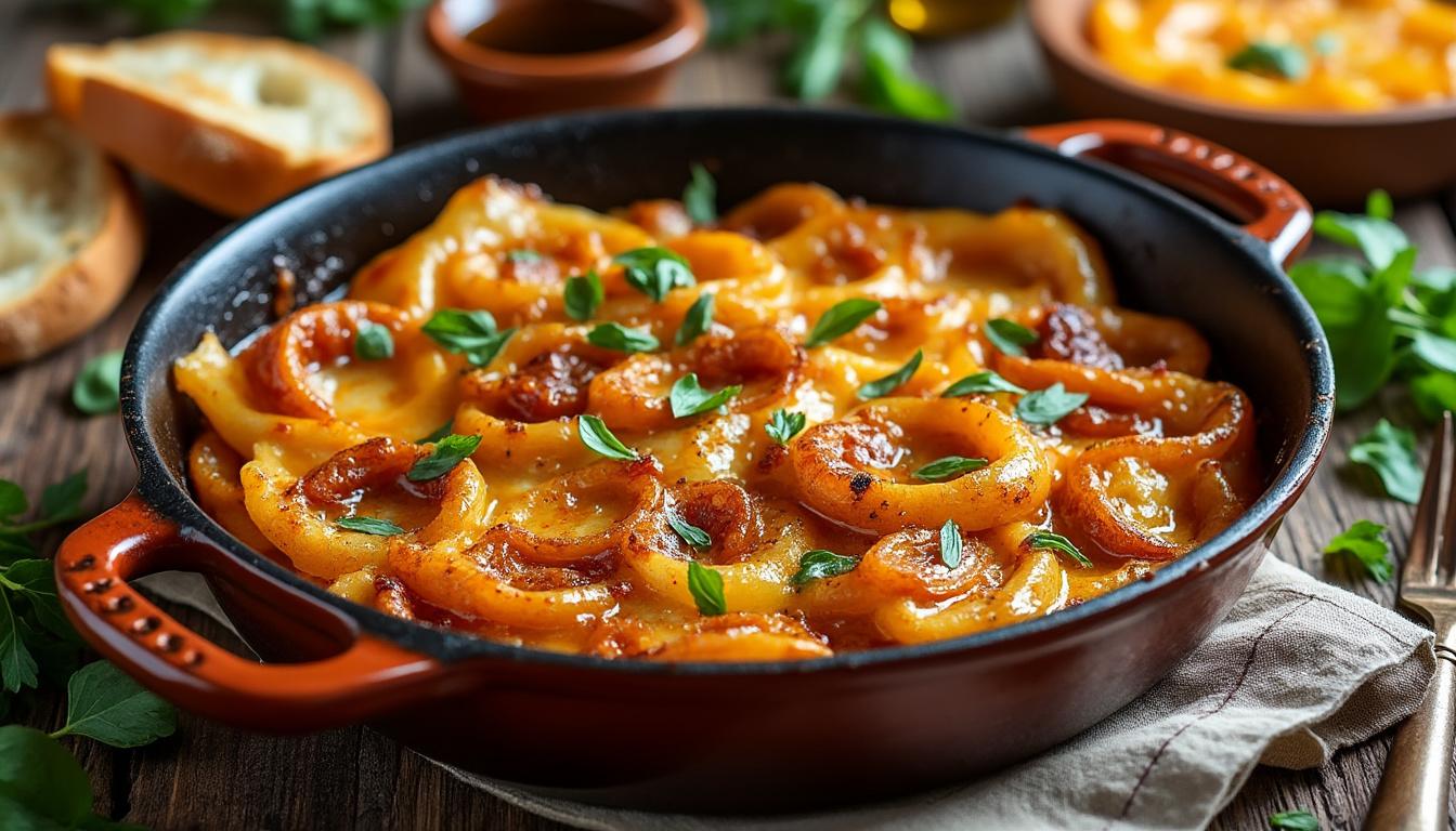 Salade de poires, noix et roquette / Lasagnes poêlé aux oignons caramélisés, gratin de potimarron / Cake aux noix et amandes découvrez un menu gourmand : salade fraîche de poires, noix et roquette, suivie de lasagnes poêlées aux oignons caramélisés avec gratin de potimarron, et terminez sur une note sucrée avec un cake aux noix et amandes.