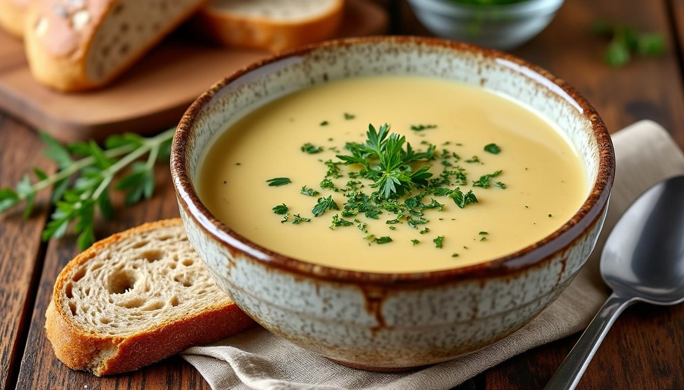 savourez un menu raffiné avec une soupe de panais onctueuse au yaourt, suivie d’une pintade rôtie aux oignons caramélisés et carottes glacées, puis terminez en douceur avec une tarte aux poires à la vanille.