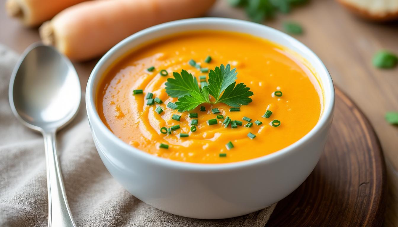 découvrez un menu raffiné : soupe de panais onctueuse au yaourt, pintade rôtie au four avec oignons caramélisés et carottes glacées, suivies d’une tarte aux poires parfumée à la vanille. un repas gourmand et élégant à savourer.