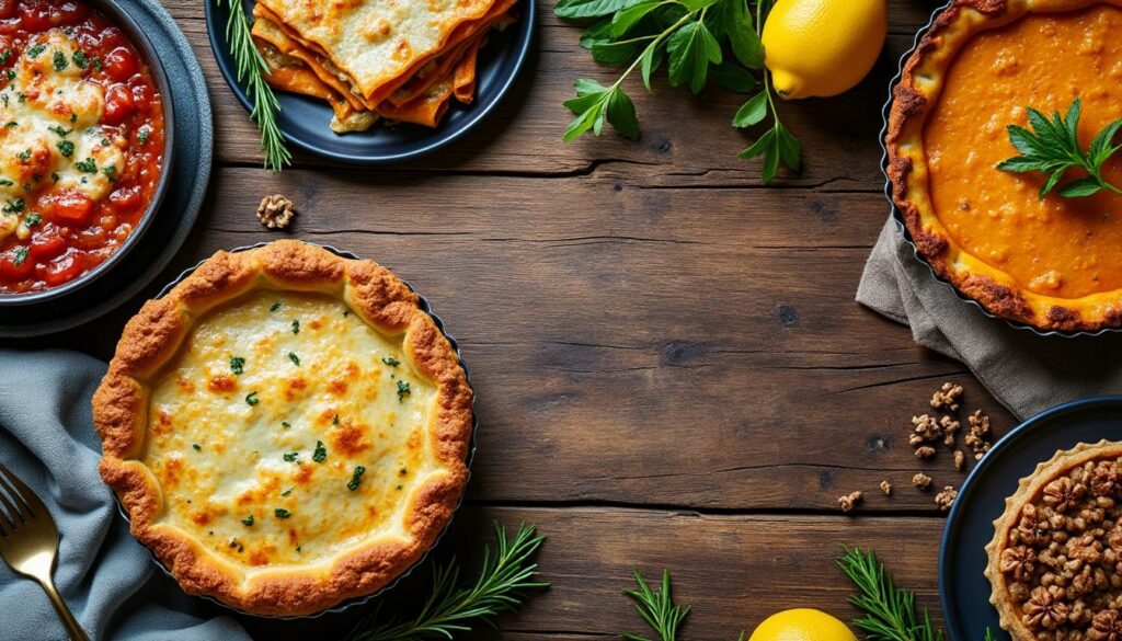 découvrez notre menu raffiné : savourez une tarte aux poireaux fondante, des lasagnes braisées au vin rouge accompagnées d’un gratin de potimarron, puis terminez par une délicieuse tarte aux noix parfumée au citron. un festin gourmand aux saveurs automnales.