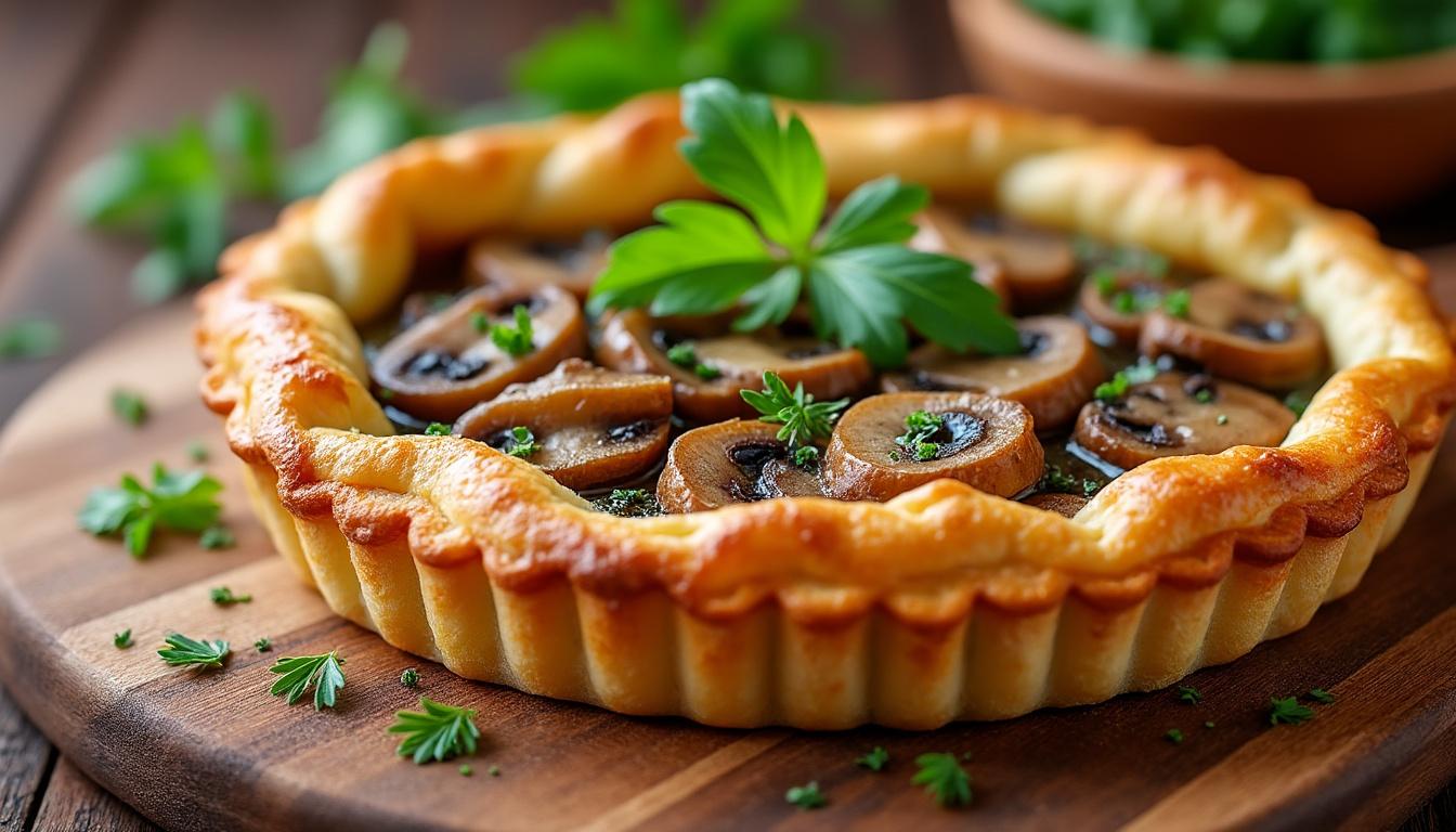 Tarte fine aux champignons / Daube au four aux cèpes, riz / Clafoutis aux raisins et amandes découvrez un menu raffiné composé d'une tarte fine aux champignons, d'une savoureuse daube au four aux cèpes accompagnée de riz, suivi d'un délicieux clafoutis aux raisins et amandes pour le dessert.