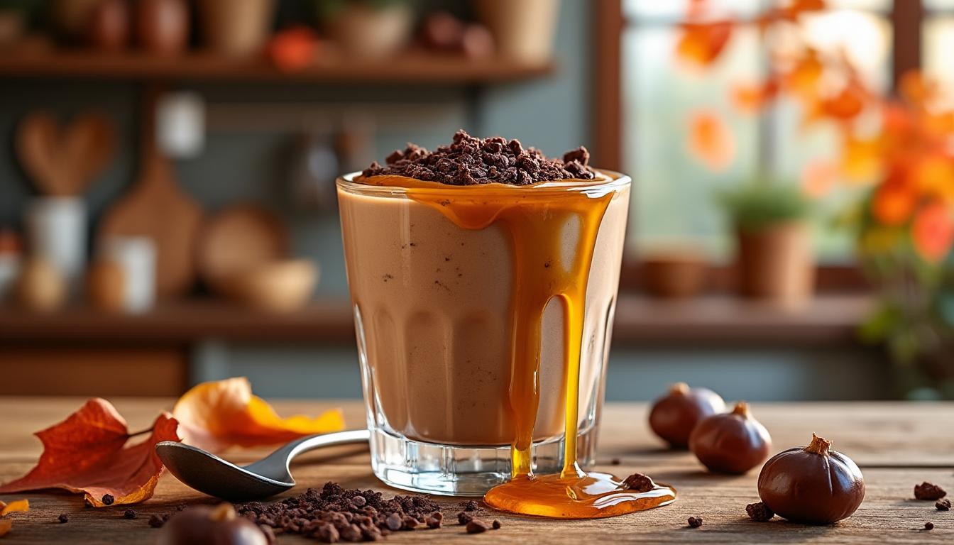 découvrez un menu raffiné composé d’un velouté de châtaignes au parmesan, d’une daube poêlée au thym accompagnée d’une purée de pomme de terre, et d’une mousse de châtaignes au miel, pour un voyage gourmand aux saveurs automnales.