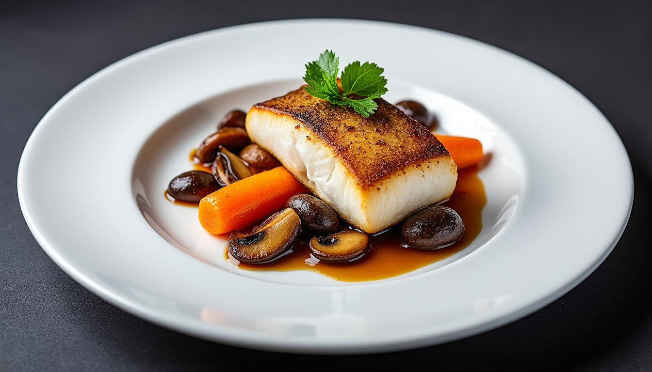 Velouté de potimarron à la noisette / Merlu braisé aux champignons, carottes glacées / Pommes rôties au miel et amandes découvrez un menu gourmand : velouté de potimarron à la noisette, merlu braisé aux champignons et carottes glacées, suivi de pommes rôties au miel et amandes. une expérience culinaire raffinée et chaleureuse.