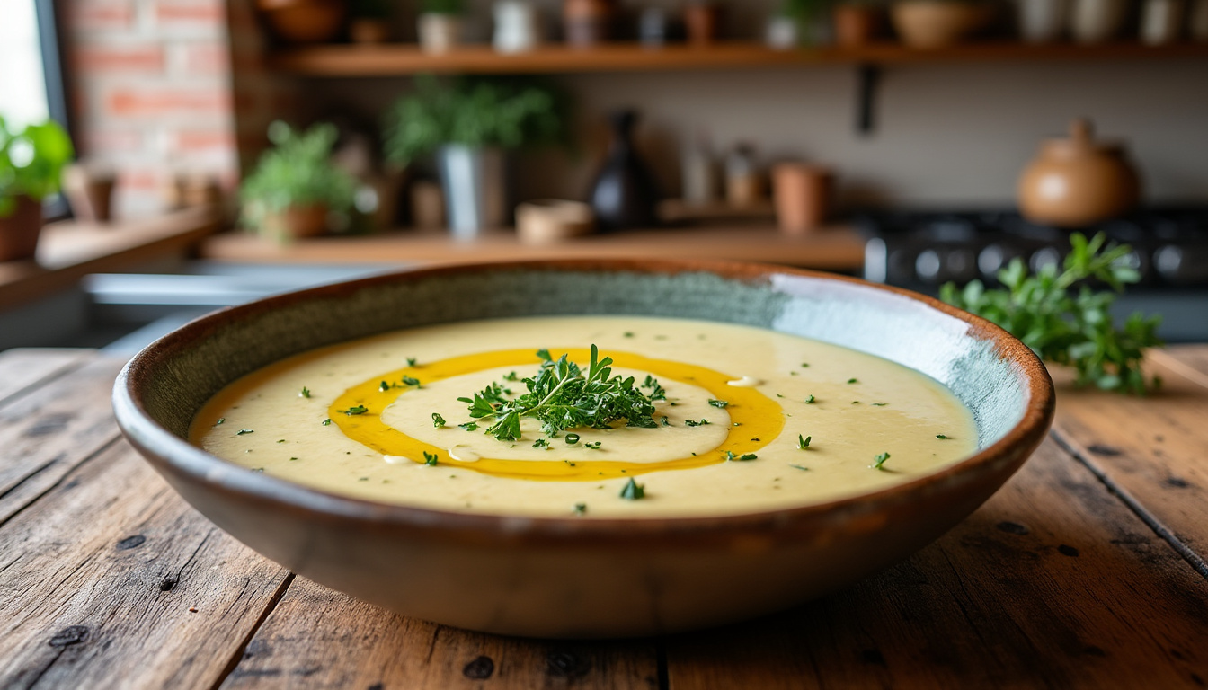 Velouté de topinambours à l'huile d'olive / Risotto braisé aux oignons caramélisés, carottes glacées / Tarte aux noix au miel savourez un menu d'exception : velouté onctueux de topinambours à l'huile d'olive, risotto braisé aux oignons caramélisés et carottes glacées, suivi d'une délicieuse tarte aux noix nappée de miel. une expérience gourmande et raffinée pour les fins palais.
