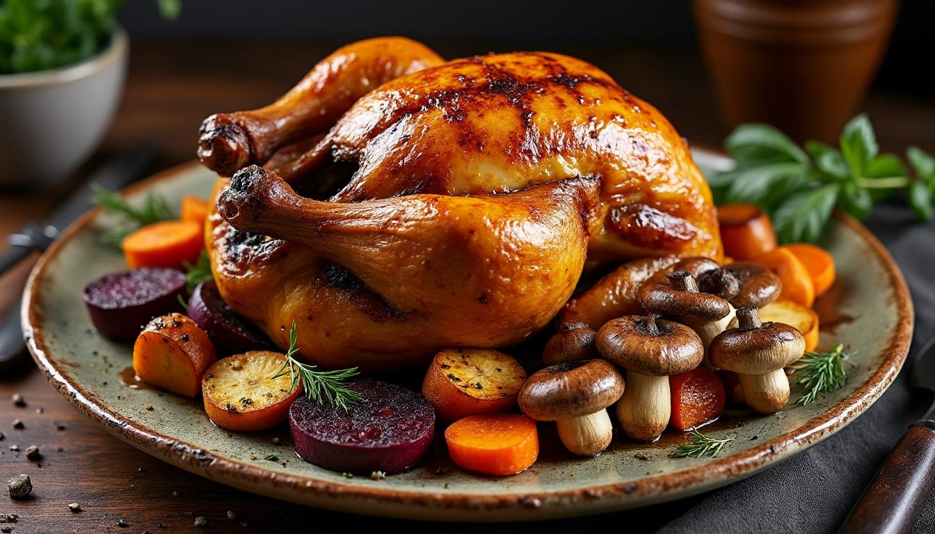 Velouté de topinambours au yaourt / Pintade poêlé aux cèpes, légumes rôtis / Crème caramel à la menthe savourez un menu raffiné composé d’un velouté onctueux de topinambours au yaourt, suivi d’une pintade poêlée aux cèpes accompagnée de légumes rôtis, pour finir sur une délicieuse crème caramel parfumée à la menthe.