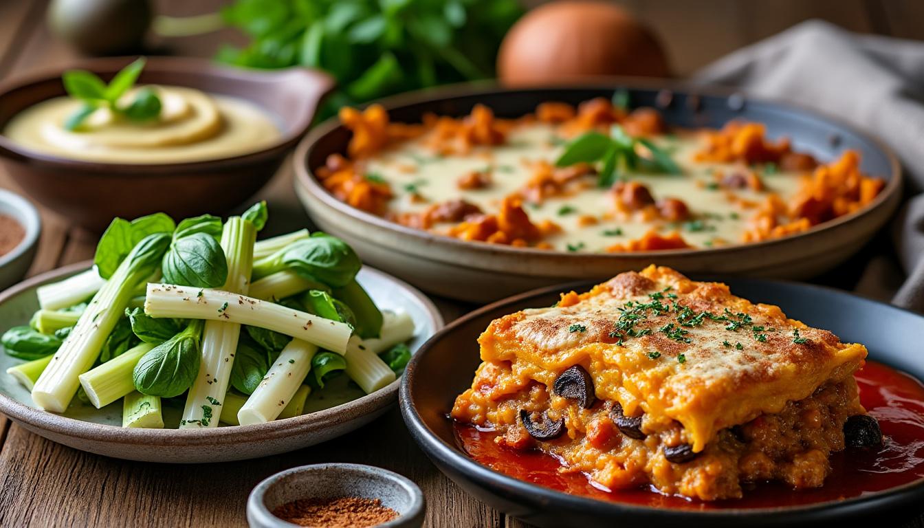 Poireaux vinaigrette au yaourt / Lasagnes mijoté aux cèpes, gratin de potimarron / Riz au lait à la vanille au miel découvrez un menu savoureux composé de poireaux vinaigrette au yaourt, lasagnes mijotées aux cèpes accompagnées d’un gratin de potimarron, et terminez sur une note sucrée avec un riz au lait à la vanille et au miel.